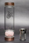 Energizing Glass Bottle for water with tea infuser and pure rose quartz crystals - Sacred Geometric Symbol